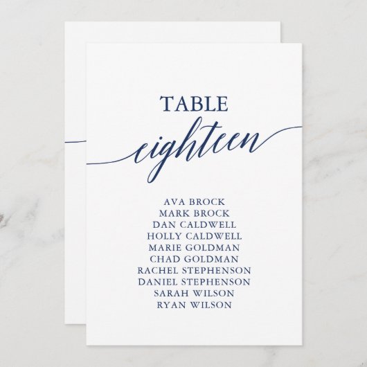 ネイビエレガントーブルテーブル番号18座席表 招待状 (正面/裏面)