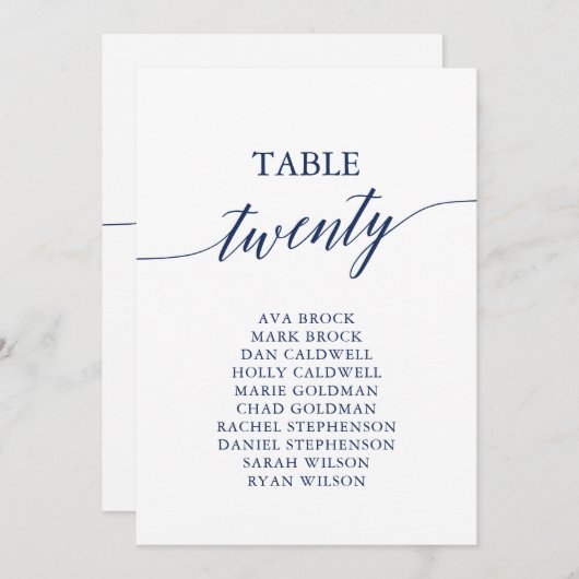 ネイビエレガントーブルテーブル番号20座席表 招待状 (正面/裏面)