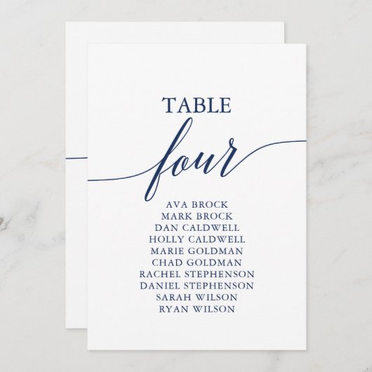 ネイビエレガントーブルテーブル番号4座席表 招待状 (正面/裏面)