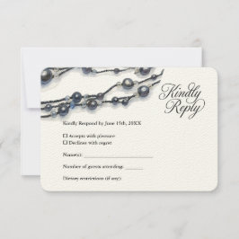 ネイビエレガントーブルパールウォーターモダンカラー結婚ズ 出欠カード