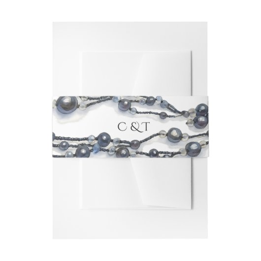 ネイビエレガントーブルパールウォーターモダンカラー結婚ズ 招待状ベリーバンド (正面例)