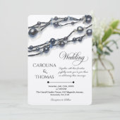 ネイビエレガントーブルパールウォーターモダンカラー結婚ズ 招待状 (スタンド正面)