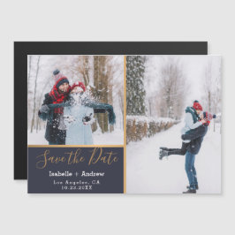 ネイビエレガントーブルフォトコラージュ金ゴールド保存日 マグネット招待状