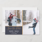 ネイビエレガントーブルフォトコラージュ金ゴールド保存日 マグネット招待状 (正面)