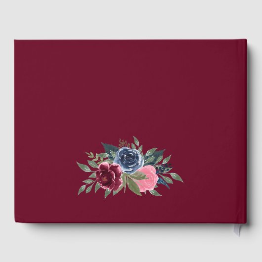 ネイビエレガントーブルブルゴーニュ金ゴールドジオメトリック結婚ス ゲストブック (裏面)