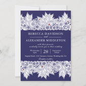 ネイビエレガントーブルボタニッ結婚クス 招待状 (正面)