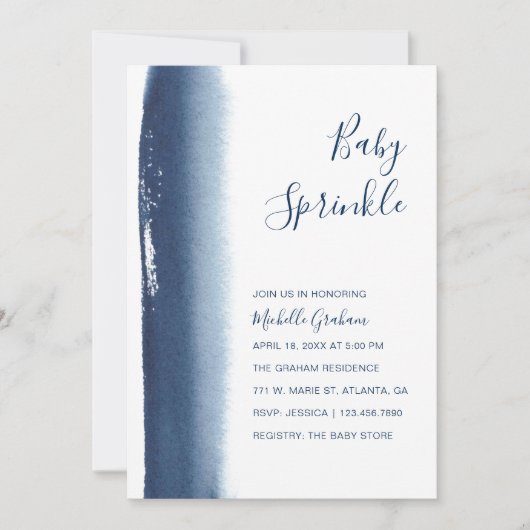 ネイビエレガントーブルボーイモダンベビー 招待状 (正面)