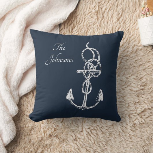 ネイビエレガントーブルーいかりカスタムファミリー名 クッション (ブランケット)