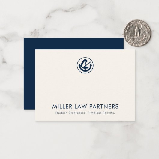 ネイビエレガントーブルーおよびアイボリーリーガルロゴノートカード ノートカード (正面/裏面インサイチュ)