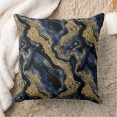 ネイビエレガントーブルーおよび金ゴールドグリッター瑪瑙パターン クッション (ブランケット)