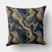 ネイビエレガントーブルーおよび金ゴールドグリッター瑪瑙パターン クッション (裏面)