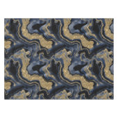 ネイビエレガントーブルーおよび金ゴールドグリッター瑪瑙パターン テーブルクロス (正面(横))