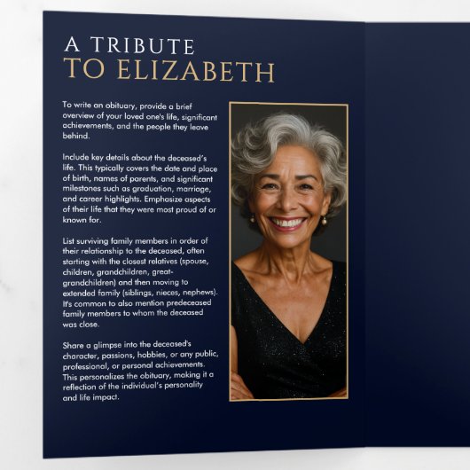 ネイビエレガントーブルーお祝い・オブ・ライフ 三つ折りプログラム (内部最初)