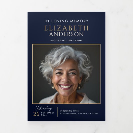 ネイビエレガントーブルーお祝い・オブ・ライフ 三つ折りプログラム (カバー)