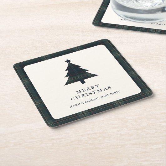 ネイビエレガントーブルーとグリーンプライドのクリスマスツリー スクエアペーパーコースター (アングル)