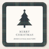 ネイビエレガントーブルーとグリーンプライドのクリスマスツリー スクエアペーパーコースター (正面)