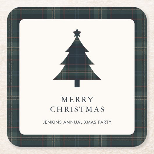 ネイビエレガントーブルーとグリーンプライドのクリスマスツリー スクエアペーパーコースター (正面)