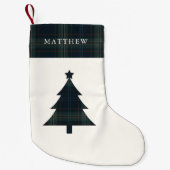 ネイビエレガントーブルーとグリーンプライドのクリスマスツリー スモールクリスマスストッキング (正面)