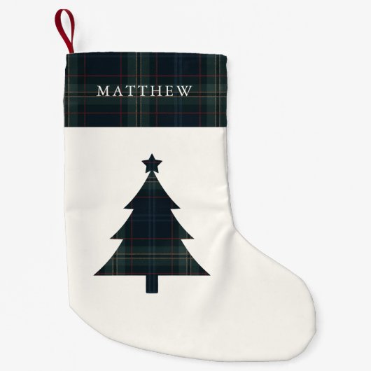ネイビエレガントーブルーとグリーンプライドのクリスマスツリー スモールクリスマスストッキング (正面)