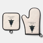 ネイビエレガントーブルーとグリーンプライドのクリスマスツリー 鍋つかみ&鍋敷きセット (正面)