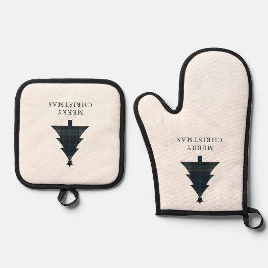 ネイビエレガントーブルーとグリーンプライドのクリスマスツリー 鍋つかみ&鍋敷きセット (正面)