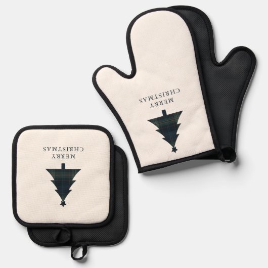 ネイビエレガントーブルーとグリーンプライドのクリスマスツリー 鍋つかみ&鍋敷きセット (正面/裏面)