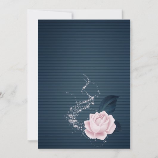 ネイビエレガントーブルーとピンクのフローラ結婚ハート 招待状 (裏面)