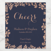 ネイビエレガントーブルーとフェイクバラ結婚金ゴールド ワインラベル (シングルラベル)