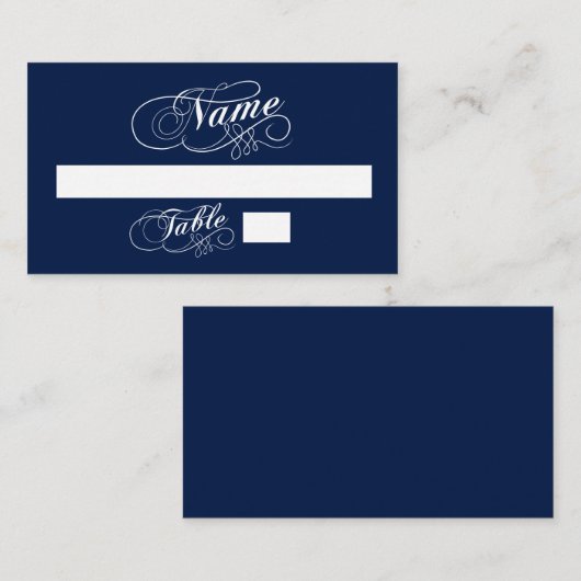 ネイビエレガントーブルーとホワイトの結婚護衛カード プレイスカード (正面/裏面)