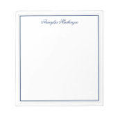 ネイビエレガントーブルーとホワイトパーソナライズされた ノートパッド (正面)