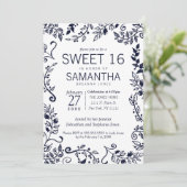ネイビエレガントーブルーとホワイトフローラスイート16 招待状 (スタンド正面)