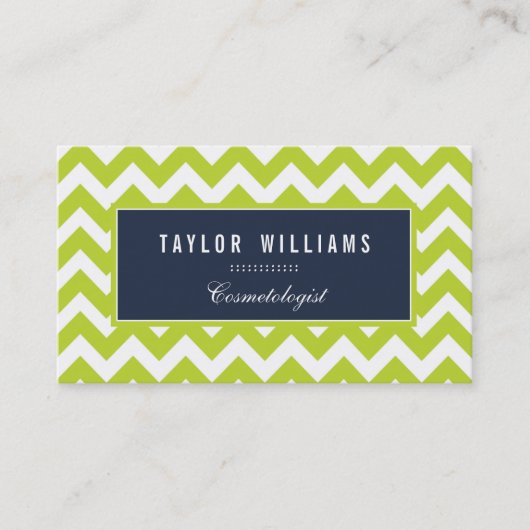 ネイビエレガントーブルーとライムグリーンシェブロン 名刺 (正面)