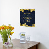 ネイビエレガントーブルーと金ゴールドの結婚歓迎 箔ポスター (レイダウン (キッチン))