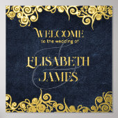 ネイビエレガントーブルーと金ゴールドの結婚歓迎 箔ポスター (正面)