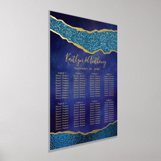 ネイビエレガントーブルーと金ゴールドアゲート結婚ズの座席 箔ポスター (レイダウン)