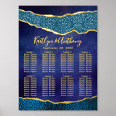 ネイビエレガントーブルーと金ゴールドアゲート結婚ズの座席 箔ポスター (正面)