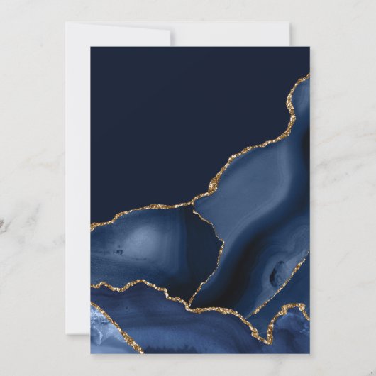 ネイビエレガントーブルーと金ゴールドグリッターアゲートスウィート16 招待状 (裏面)