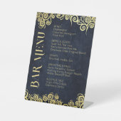 ネイビエレガントーブルーと金ゴールドスワーズの結婚バーメニュー 台座サイン (正面)