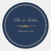 ネイビエレガントーブルーと金ゴールドトリム結婚ズ ラウンドシール (正面)