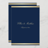ネイビエレガントーブルーと金ゴールドトリム結婚ズ 招待状 (正面/裏面)
