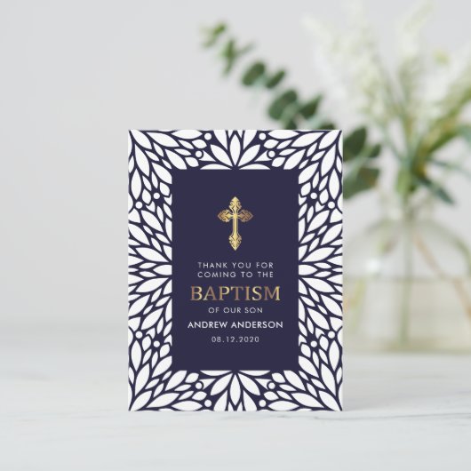 ネイビエレガントーブルーと金ゴールドバプテスマ ポストカード (スタンド正面)