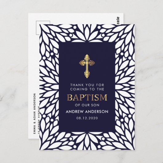 ネイビエレガントーブルーと金ゴールドバプテスマ ポストカード (正面/裏面)