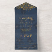 ネイビエレガントーブルーと金ゴールドフローラ写真結婚の オールインワン招待状 (内側)