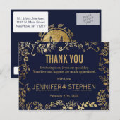 ネイビエレガントーブルーと金ゴールドフローラ感謝していユース ポストカード (正面/裏面)