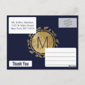 ネイビエレガントーブルーと金ゴールドフローラ感謝していユース ポストカード (裏面)