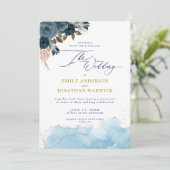 ネイビエレガントーブルーと金ゴールドフローラ結婚ズ 招待状 (スタンド正面)