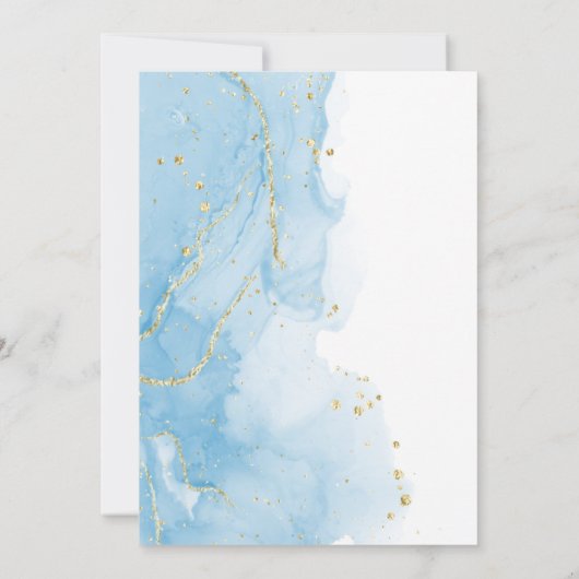 ネイビエレガントーブルーと金ゴールドフローラ結婚ズ 招待状 (裏面)