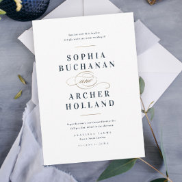 ネイビエレガントーブルーと金ゴールド結婚ズ 招待状