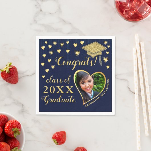 ネイビエレガントーブルーと金ゴールド2025卒業 スタンダードカクテルナプキン (インサイチュ)