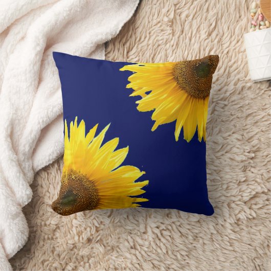 ネイビエレガントーブルーのひまわり クッション (ブランケット)